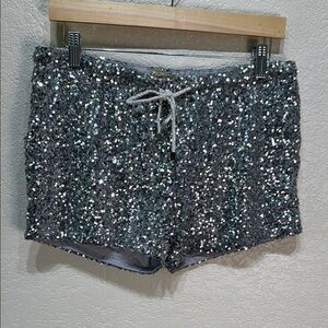 Cecico L‎ Silver Sequin Women's Elastic Tie Waist Bling Shorts
